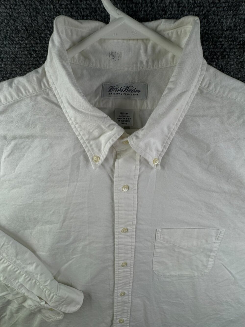 VTG Brooks Brothers OCBD USA White 18.5 34 Long Sleeve Button Up Shirt Cotton